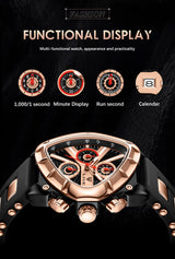 LIGE Mens Watch Analog Chronograph Luxury with Black & Rose-Gold Silicone Strap Wrist Watch For Men