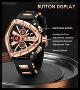 LIGE Mens Watch Analog Chronograph Luxury with Black & Rose-Gold Silicone Strap Wrist Watch For Men