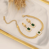 OVERFLY Green Stone Jewellery Luxury Combo Set For Ladies(18K Gold Plated)