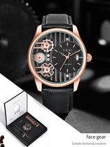 OVERFLY Tomi Gear Face Watch Mens Luxury Analog Watch with Black & Brown Strap Combo Set For Men