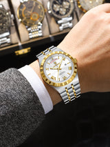 POEDAGAR Mens Watch Analog Multifunction Luxury Golden Wrist Watch For Men