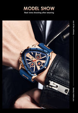 LIGE Mens Watch Analog Chronograph Luxury with Blue & Rose-Gold Silicone Strap Wrist Watch For Men