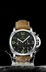 POEDAGAR Mens Watches Chronograph Luxury Leather Strap Wrist Watch For Men