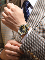 POEDGAR Automatic Mechanical Luxury skeleton wrist watch stainless steel strap Analog Watch For Men