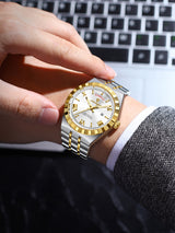 POEDAGAR Mens Watch Analog Multifunction Luxury Golden Wrist Watch For Men