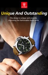 POEDAGAR Mens Watches Chronograph Luxury Leather Strap Wrist Watch For Men