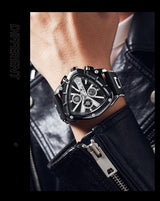 LIGE Mens Watch Analog Chronograph Luxury with Black Silicone Strap Wrist Watch For Men