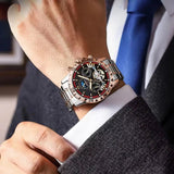 POEDGAR Automatic Mechanical Luxury skeleton Dial wrist watch stainless steel strap Analog Watch For Men