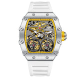 OVERFLY Onola Double Tourbillon Automatic Skeleton Mechanical Flywheel Unique Dial Luxury Men's Watch (NOW IN INDIA)6828-WHITE-RG