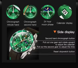 OLEVS Mens Watch Analog Chronograph Luxury Green Silicon Strap Wrist Watch For Men