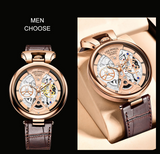 OVERFLY LIGE Mens Watch Analog Luxury Watch Rose Gold Case with Brown Leather Strap Wrist Watch For Men