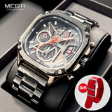 MEGIR Mens Watch Analog Chronograph Luxury with Blue Neto Strap wrist Watch For Men