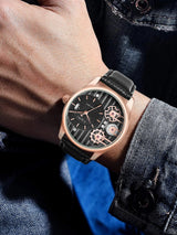 OVERFLY Tomi Gear Face Watch Mens Luxury Analog Watch with Black & Brown Strap Combo Set For Men