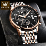 OVERFLY OLEVS Mens Watch Analog Chronograph Luxury Watch Rose Gold and Gold & Steel Strap Wrist Watch For Men