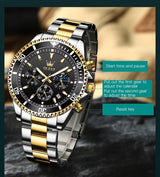 OLEVS Mens Watch Analog Chronograph Luxury Two Tone Stainless Steel Wrist Watch For Men