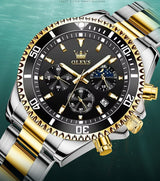 OLEVS Mens Watch Analog Chronograph Luxury Two Tone Stainless Steel Wrist Watch For Men