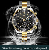 OLEVS Mens Watch Analog Chronograph Luxury Two Tone Stainless Steel Wrist Watch For Men