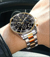 OLEVS Mens Watch Analog Chronograph Luxury Two Tone Stainless Steel Wrist Watch For Men