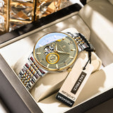 POEDGAR Automatic Mechanical Luxury skeleton wrist watch stainless steel strap Analog Watch For Men