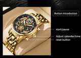 OVERFLY LIGE Mens Watch Analog Chronograph Luxury Watch Gold Dial and Gold Strap Wrist Watch For Men