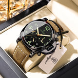 POEDAGAR Mens Luxury Watch Analog Chronograph Luxury Leather Strap Wrist Watch for Men