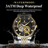 POEDGAR Automatic Mechanical Luxury skeleton wrist watch stainless steel strap Analog Watch For Men