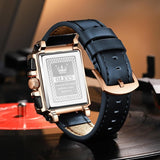 OLEVS Mens Watch Analog Chronograph Luxury Rose Gold and Blue Leather Strap Wrist Watch For Men