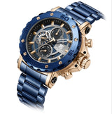 T5 Mens Analog Chronograph Luxury Watch with Rose Gold with Blue Strap Wrist Watch For Men
