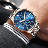 OVERFLY OLEVS Mens Watch Analog Chronograph Luxury Watch Rose Gold and Gold & Steel Strap Wrist Watch For Men