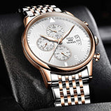 OVERFLY OLEVS Mens Watch Analog Chronograph Luxury Watch Rose Gold and Gold & Steel Strap Wrist Watch For Men