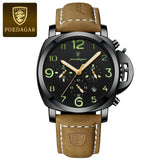 POEDAGAR Mens Watches Chronograph Luxury Black Leather Strap Wrist Watch For Men