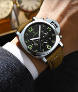 POEDAGAR Mens Luxury Watch Analog Chronograph Luxury Leather Strap Wrist Watch for Men