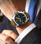 POEDAGAR Mens Luxury Watch Analog Chronograph Luxury Leather Strap Wrist Watch for Men