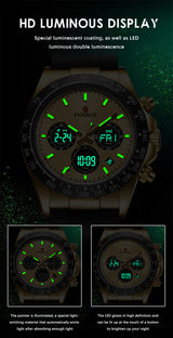 OVERFLY FOX BOX Mens Watch Analog Digital Chronograph Dual Time Luxury Watch Silver Dial with Black Silicone Strap Wrist Watch For Men