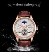 LIGE Mens Watch Automatic Chronograph Mechanical Skeleton Luxury wrist Watc For Men