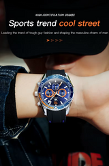 OLEVS Mens Watch Analog Chronograph Luxury Blue Silicon Strap Wrist Watch For Men