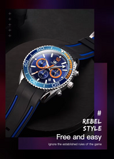 OLEVS Mens Watch Analog Chronograph Luxury Blue Silicon Strap Wrist Watch For Men