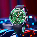 OLEVS Mens Watch Analog Chronograph Luxury Green Silicon Strap Wrist Watch For Men