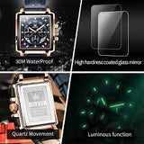 OLEVS Mens Watch Analog Chronograph Luxury Rose Gold and Blue Leather Strap Wrist Watch For Men