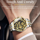 OVERFLY OLEVS Mens Watch Chronograph Luxury Watch with Gold Steel Strap wrist Watch For Men