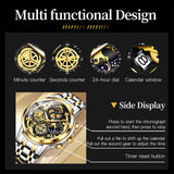 OVERFLY OLEVS Mens Watch Chronograph Luxury Watch with Gold Steel Strap wrist Watch For Men