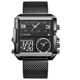 OVERFLY LIGE Mens Watch Analog Digital Dual Time Square Dial Luxury wrist Watch For Men