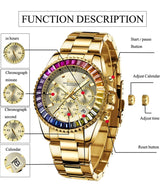 OVERFLY BIDEN Mens Analog Chronograph Luxury Rainbow Bezal wrist Watch For Men