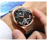 OVERFLY BIDEN MENS Automatic Skeleton Mechanical Multifunction wrist Watch For Men