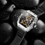 OVERFLY Onola Automatic Mechanical Skeleton Unique Dial Luxury Men's Watch (NOW IN INDIA)3829-Black-Silver