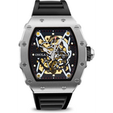 OVERFLY Onola Automatic Mechanical Skeleton Unique Dial Luxury Men's Watch (NOW IN INDIA)3829-Black-Silver