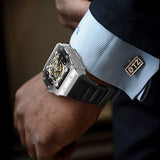 OVERFLY Onola Automatic Mechanical Skeleton Unique Dial Luxury Men's Watch (NOW IN INDIA)3829-Black-Silver