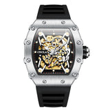 OVERFLY Onola Automatic Mechanical Skeleton Unique Dial Luxury Men's Watch (NOW IN INDIA)3829-Black-Silver