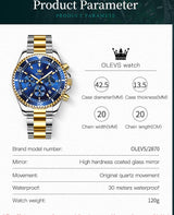 OLEVS Mens Watch Analog Chronograph Luxury Two Tone Stainless Steel Wrist Watch For Men
