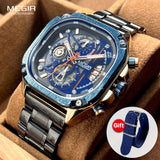 MEGIR Mens Watch Analog Chronograph Luxury with Blue Neto Strap wrist Watch For Men